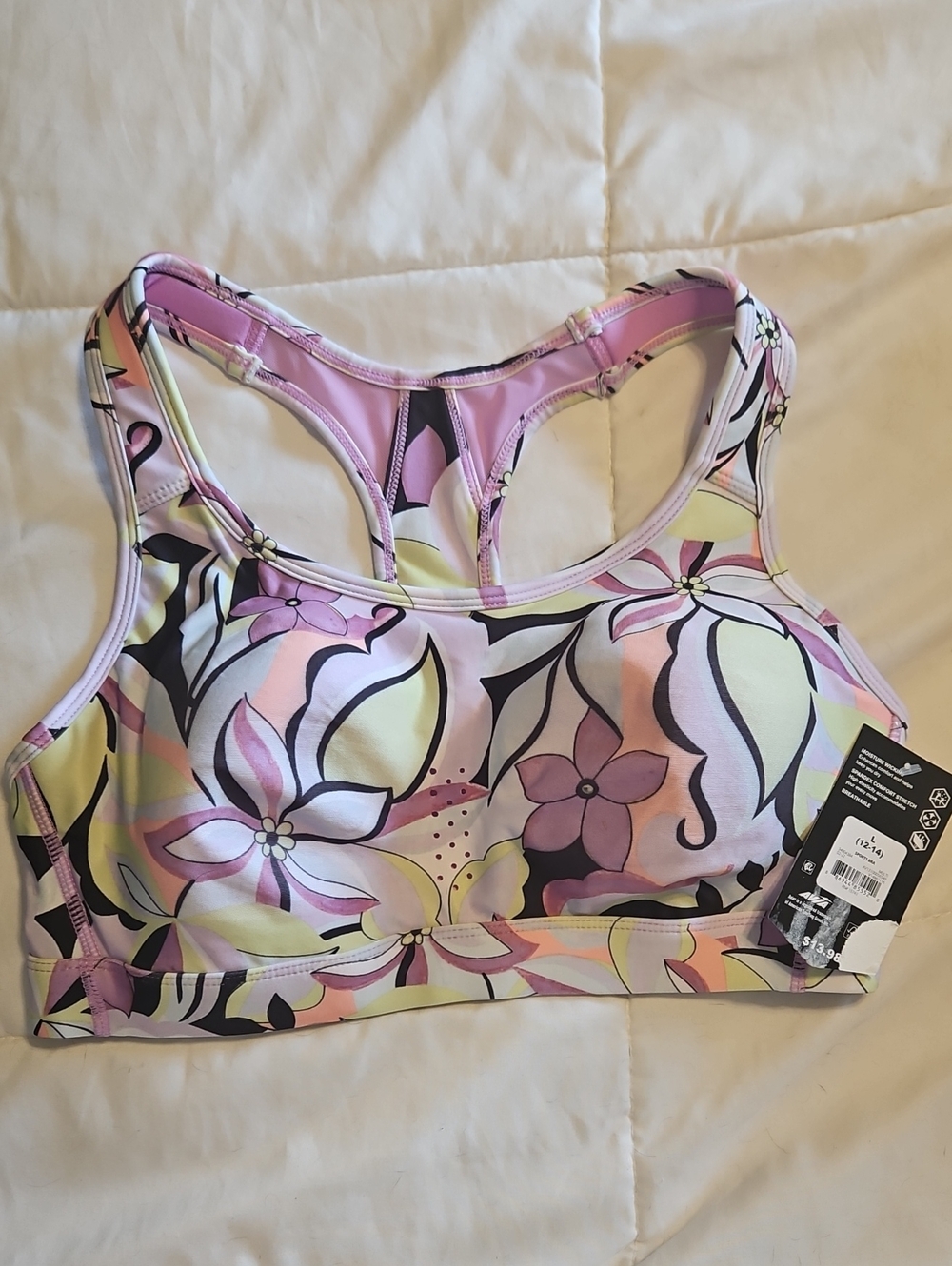Avia Floral Racerback Sports Bra - Pink & Cream